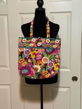 Vintage Vera Bradley Floral Quilted Shoulder Tote in Pink, Yellow, Green, Blue